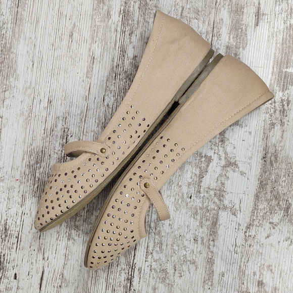 🟨NIB Roxy Metallic Studded Tan Canvas Flats - Picture 12 of 14